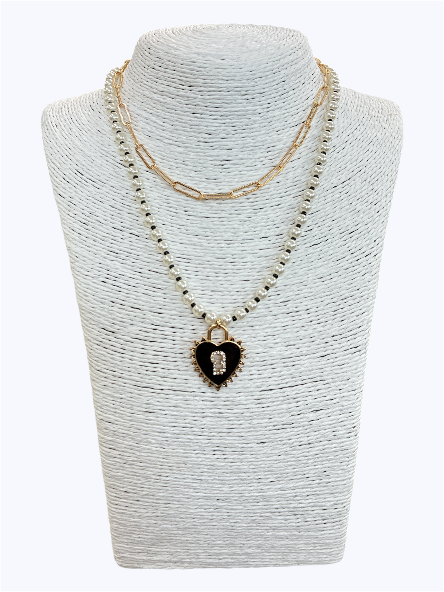 N0337| Black Heart Pearl Necklace |JCNE2864