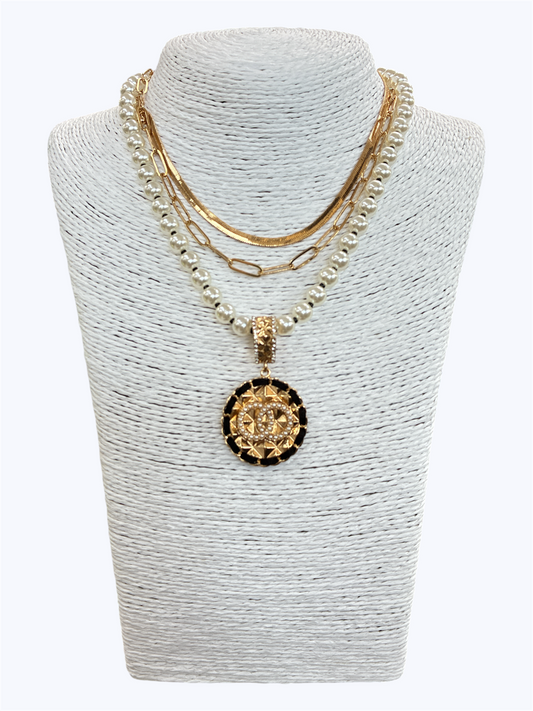 N0489|  Circle Shape Pendant Pearl Necklaces|JCNE2857