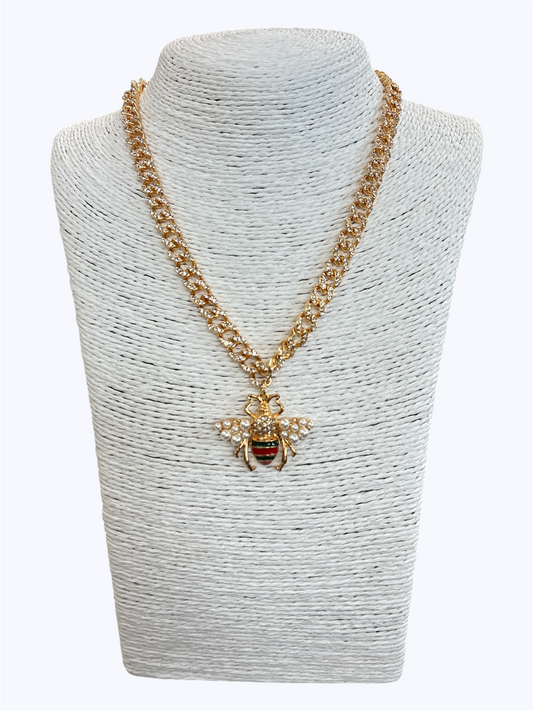 N0484|  Bee Pendant Rhinestones Necklace|JCNE2726