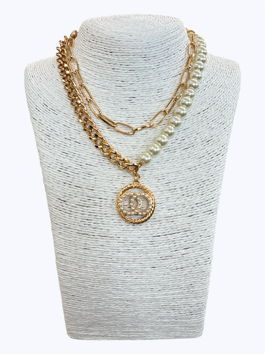 N3209| Chain Pearl 2Pc Necklace| 83N1430