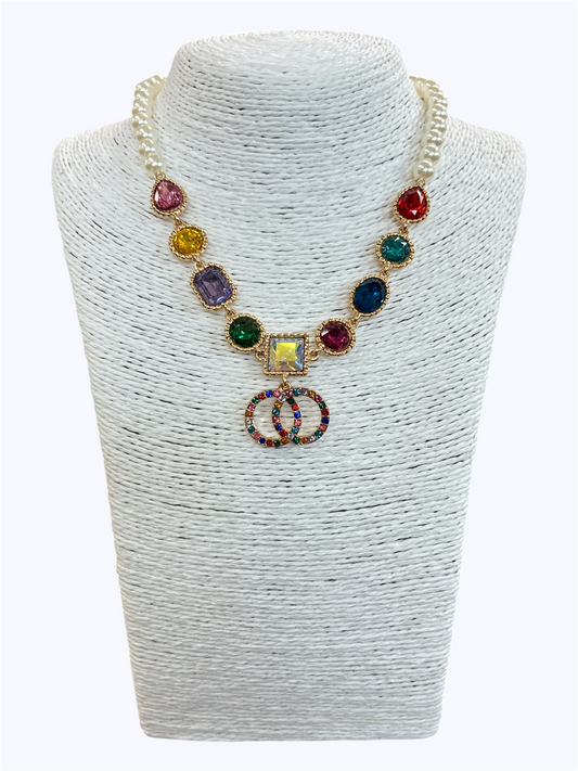 N0537| Rhinestones Pearl Necklace| TNE1344