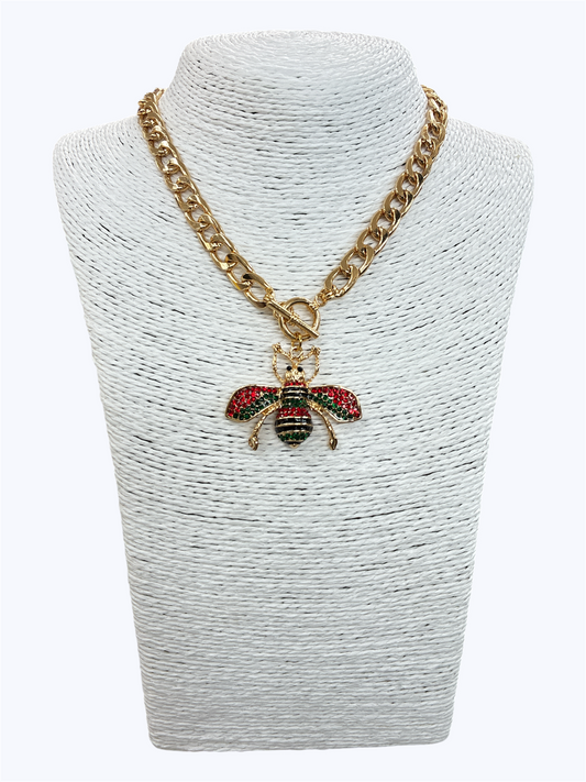 N0490|  Rhinestones Deco Animal Bee Design Pendant Necklace|YN3438