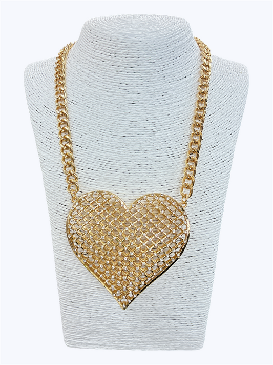 N0050 | Mesh Heart Statement Necklace | YN3671