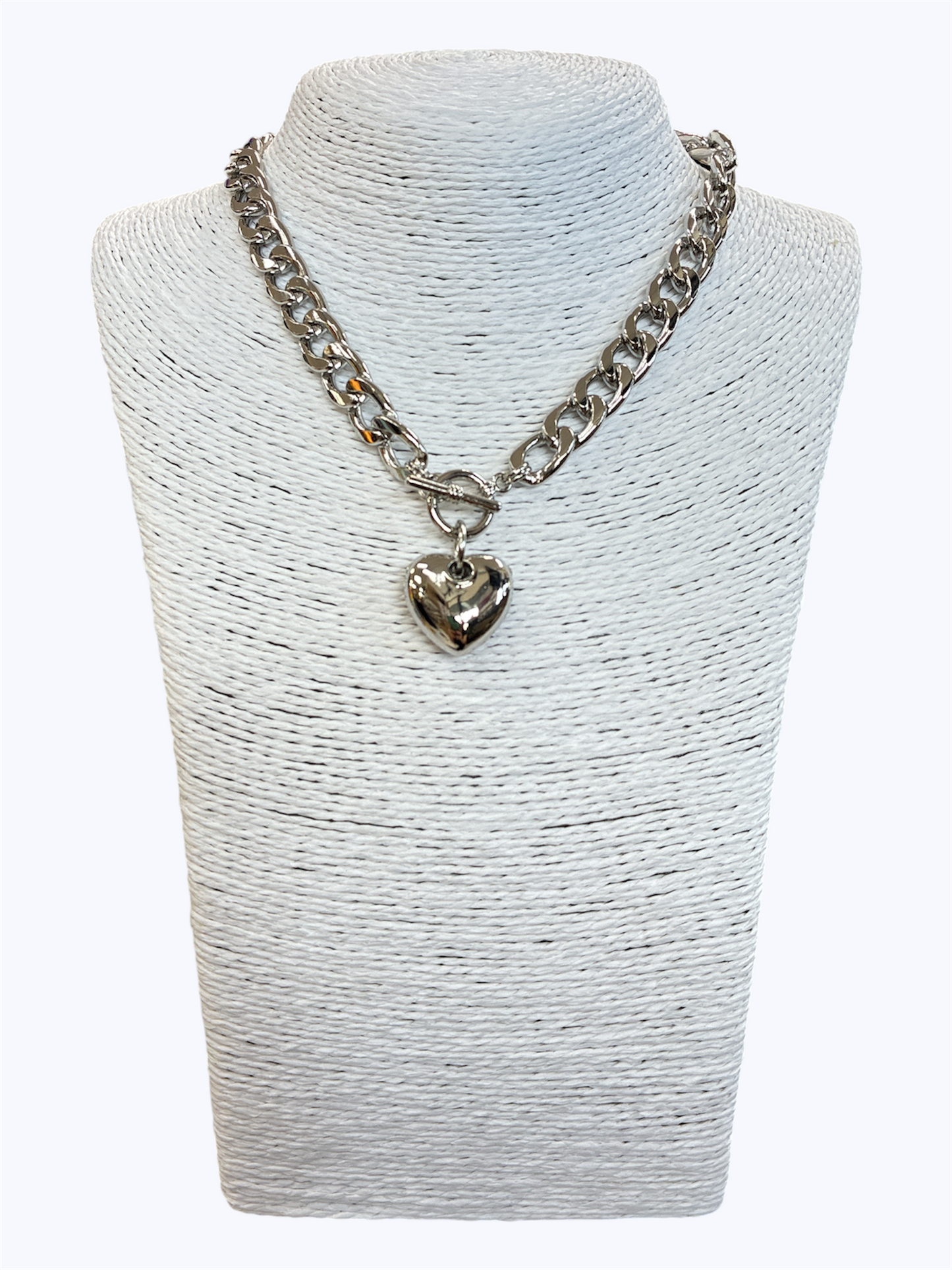 Silver Heart Chain Link Necklace