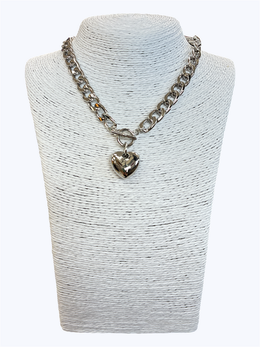Silver Heart Chain Link Necklace