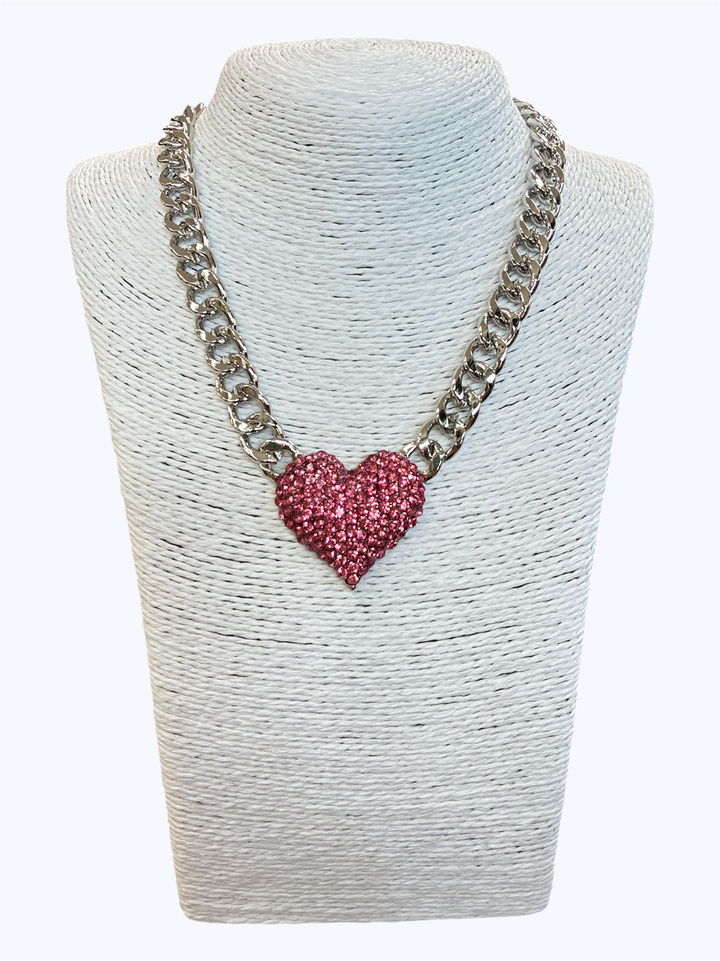 Pave Heart Chain Link Necklace
