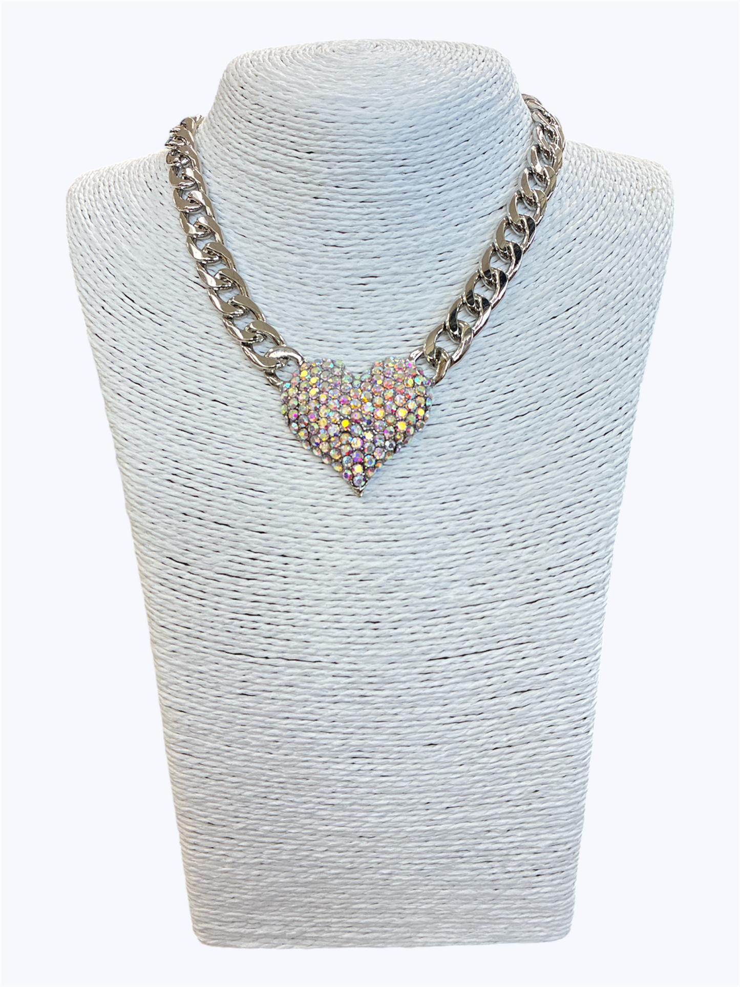 Pave Heart Chain Link Necklace