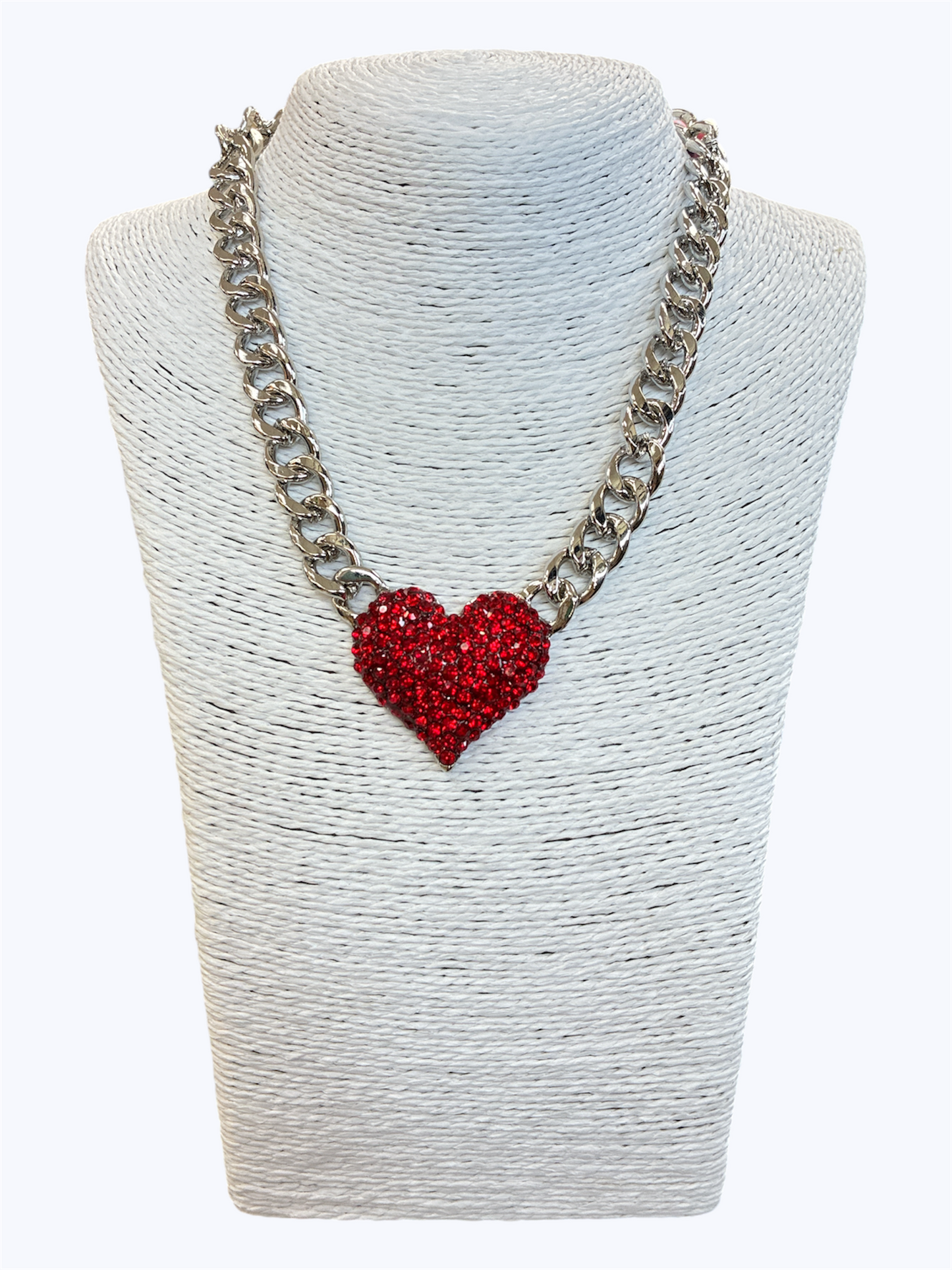 Pave Heart Chain Link Necklace