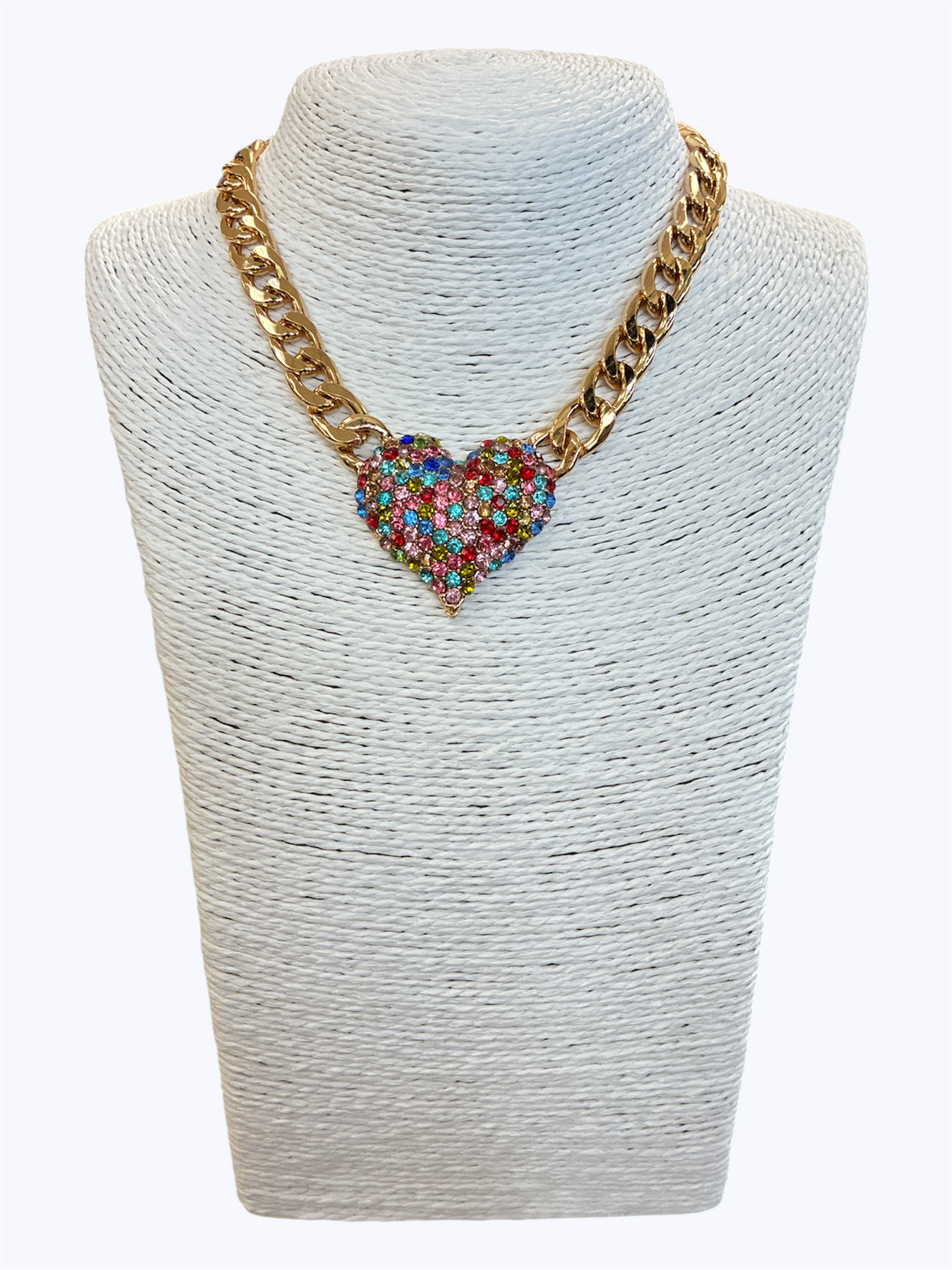 Pave Heart Chain Link Necklace