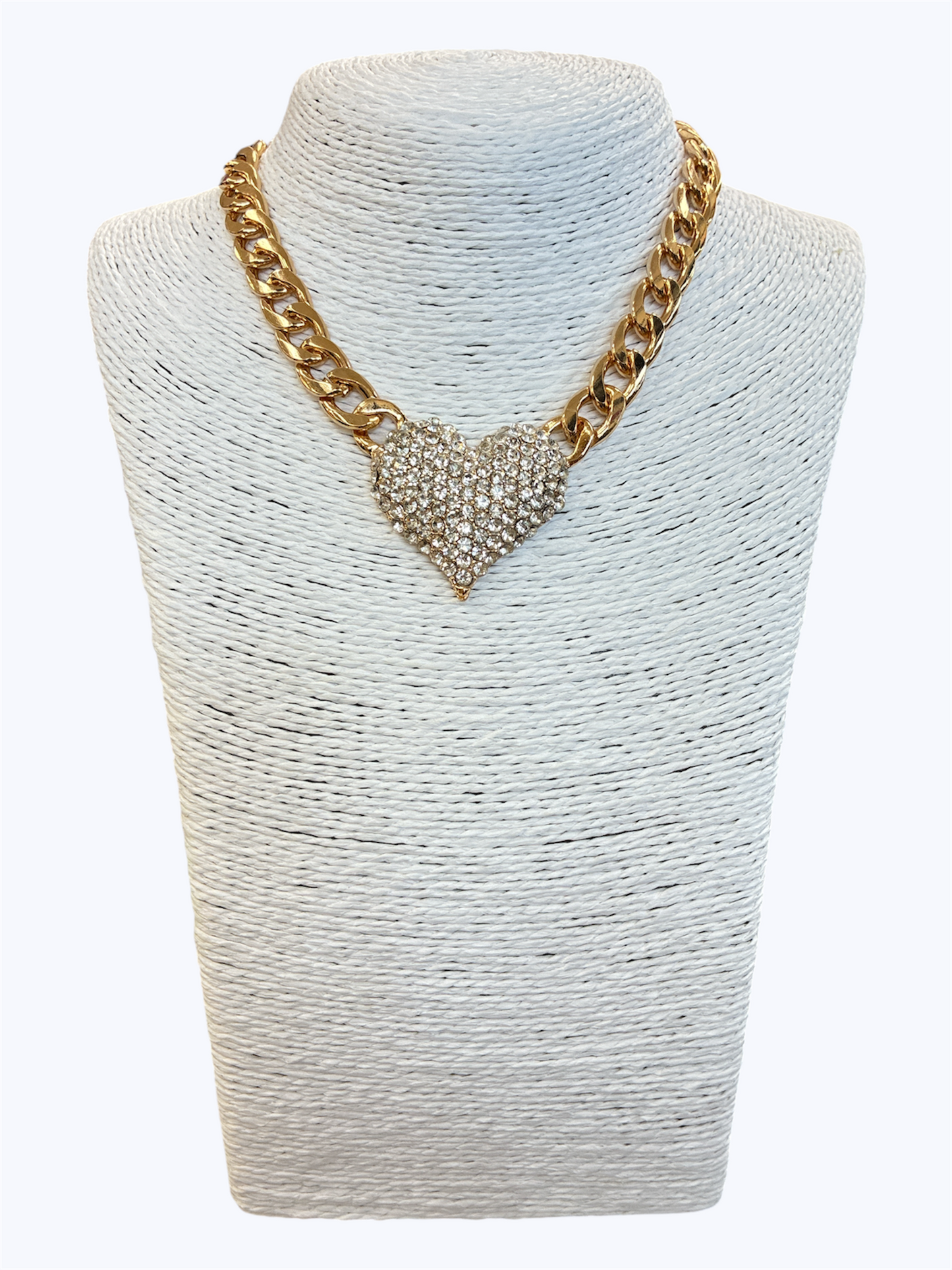 Pave Heart Chain Link Necklace
