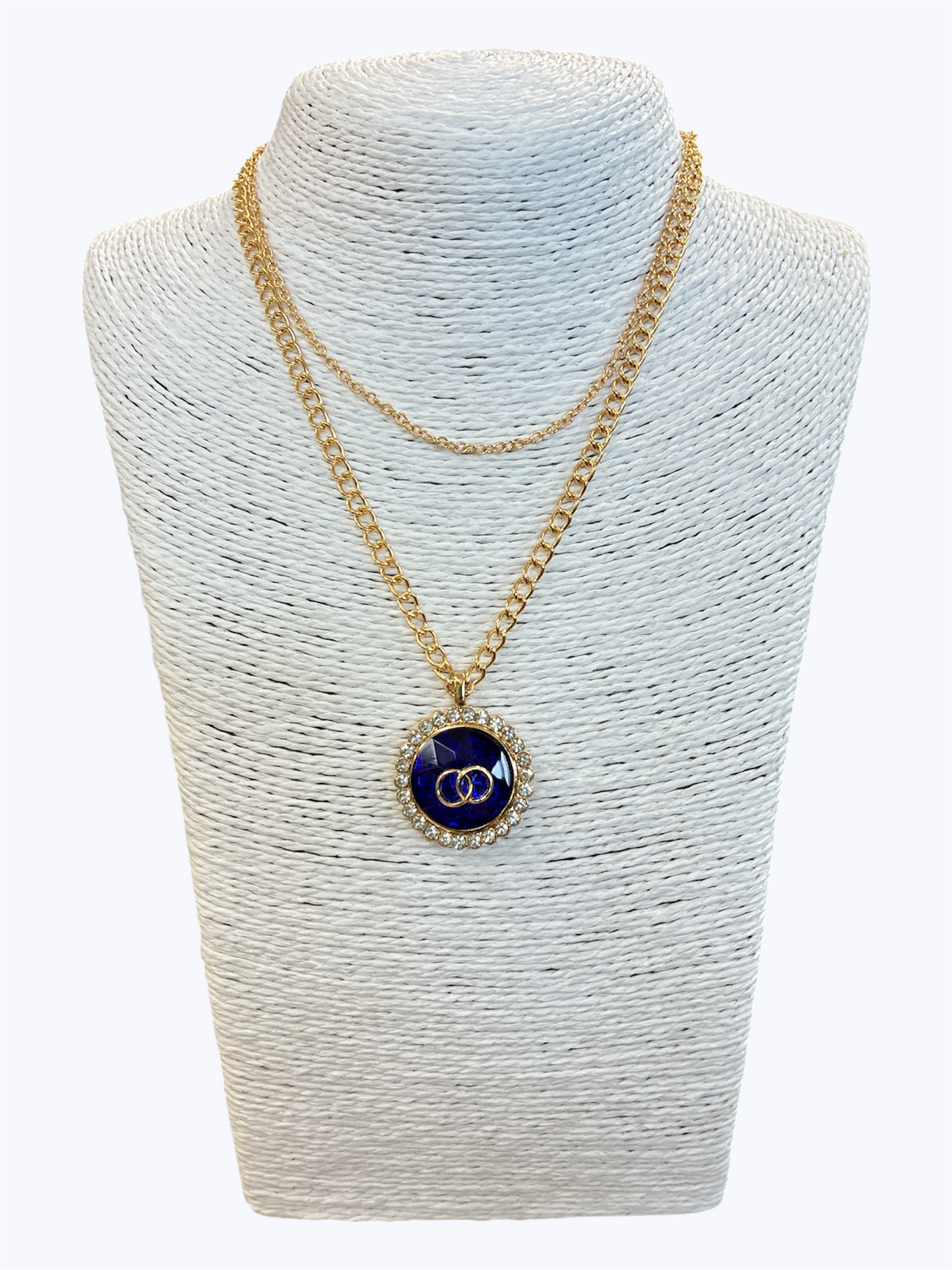 Circle Pendant Double Chain Necklace