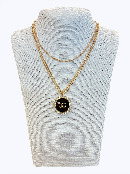 Circle Pendant Double Chain Necklace