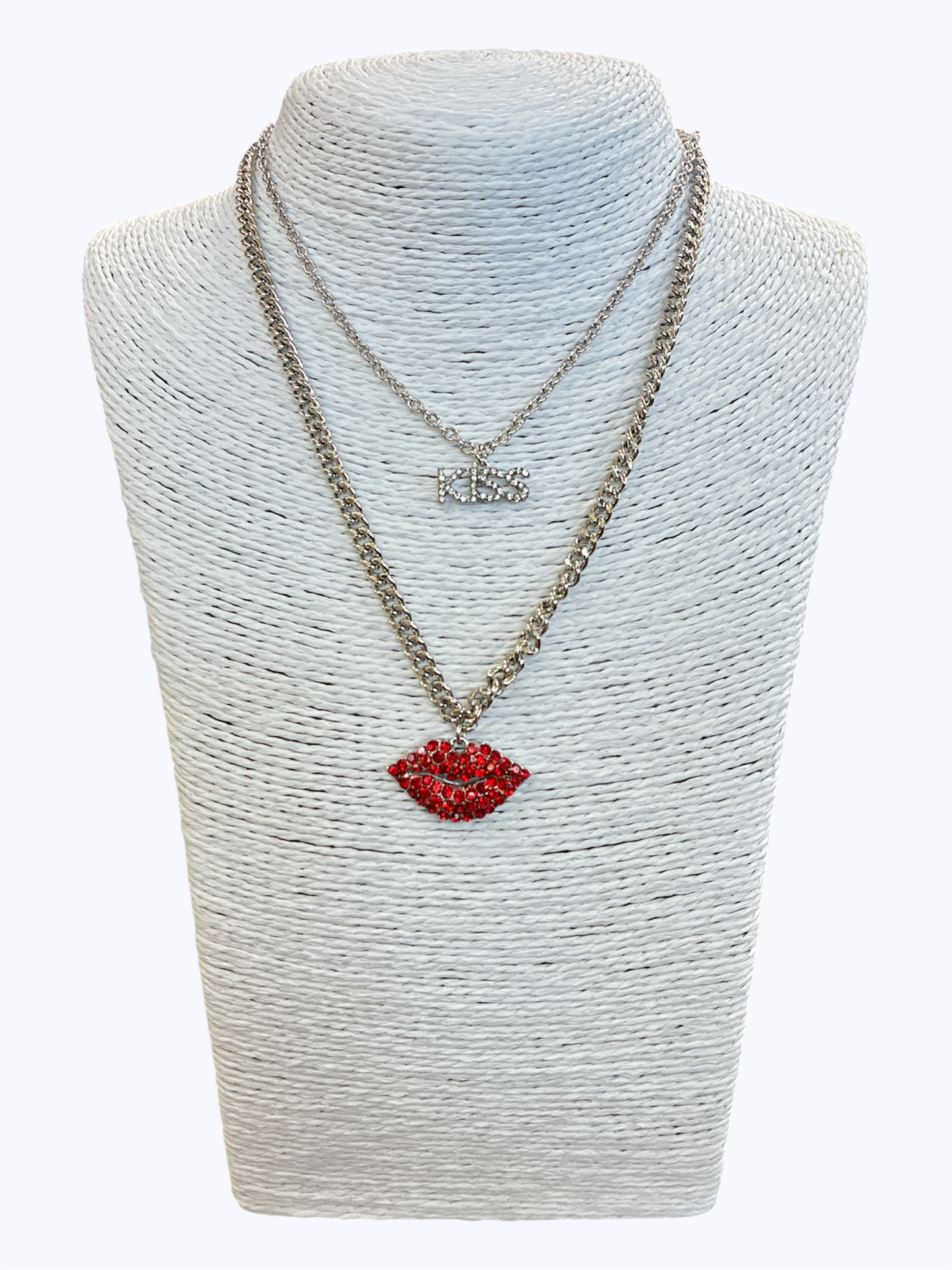 Kiss and Lips Chain Link Necklace