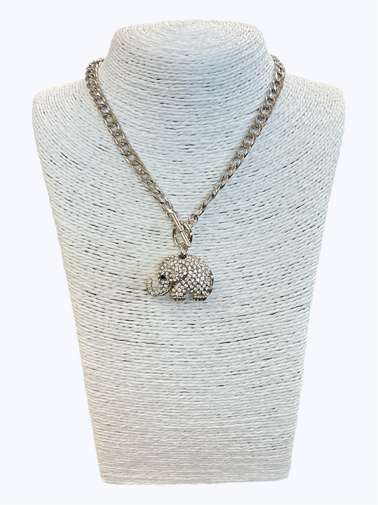 Pave Elephant Chain Link Necklace