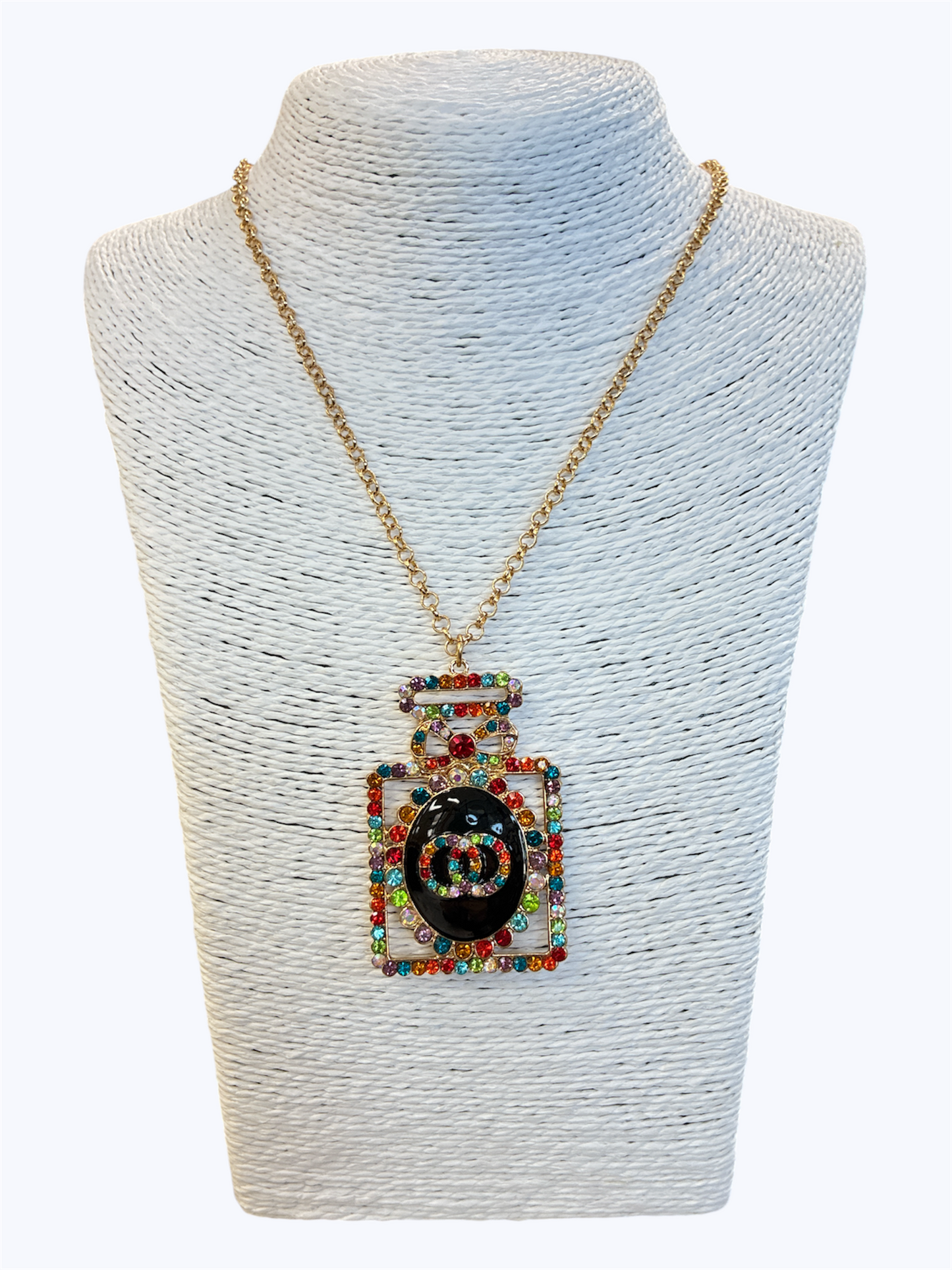 Rhinestone Perfume Bottle Necklace
