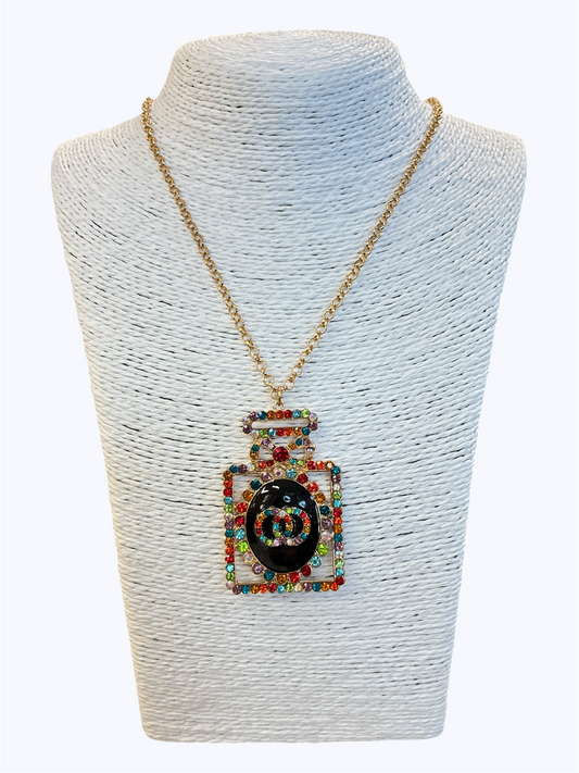 Rhinestone Perfume Bottle Necklace