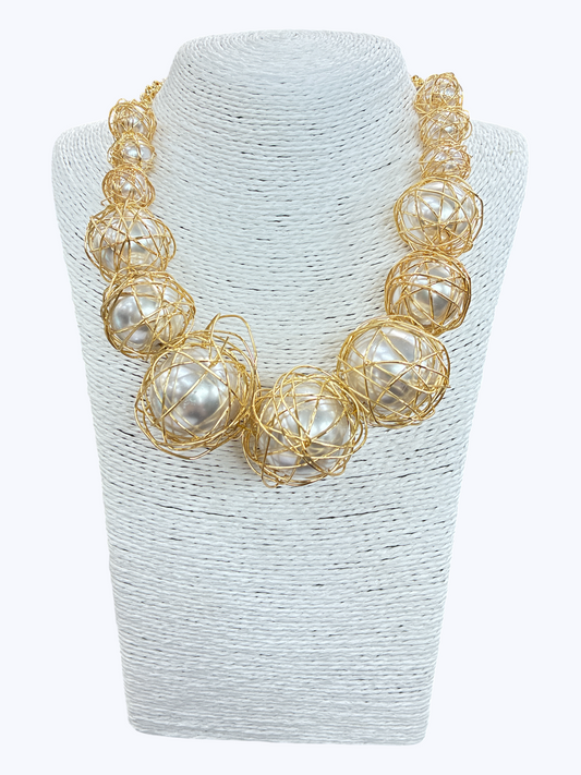 N5236 | Wire Pearl Statement Necklace | NK26201