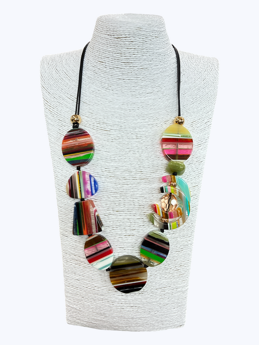 N5257 | Striped Geometric Acrylic Necklace | NK2614