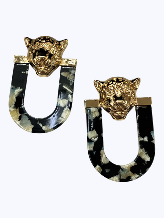 E2475 | Leopard U-Shaped Acrylic Earrings | KE1156