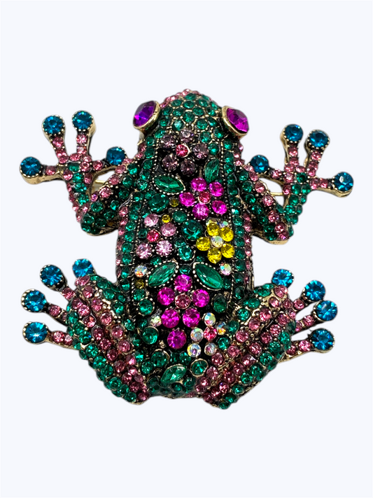 BR0452 | Jeweled Frog Accent Brooch | KP2169