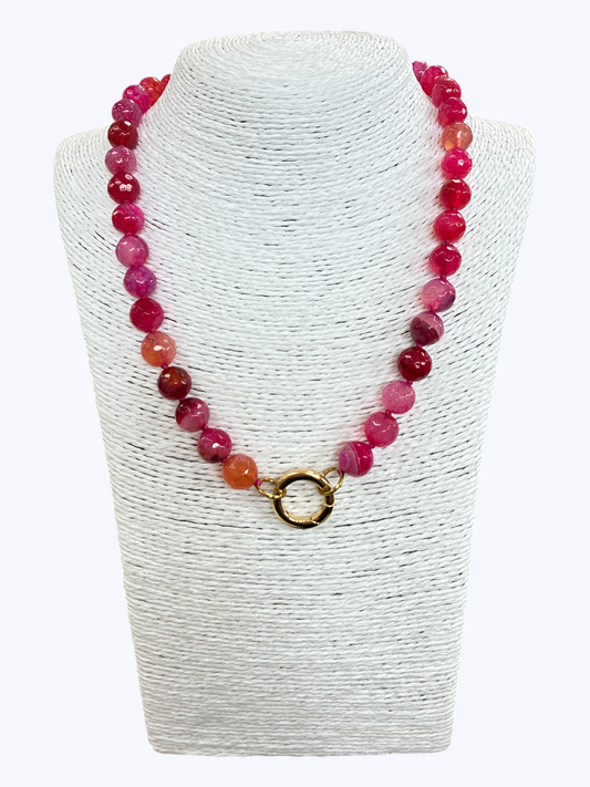 SB-SSN Pink Agate Natural Stone Necklace
