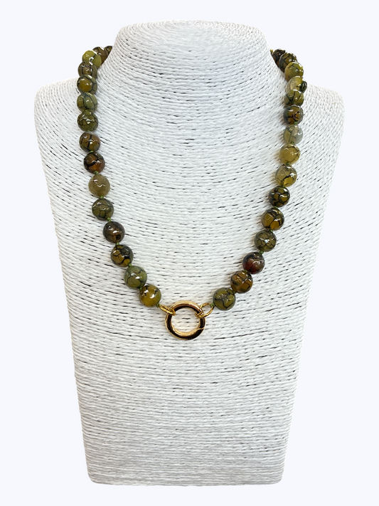 SB-SSN Olive Agate Stone Necklace