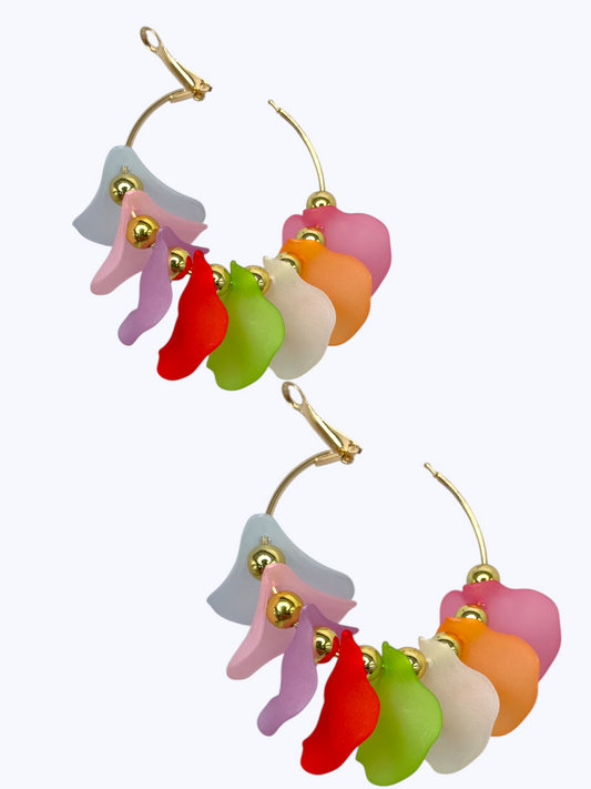 E2289 | Abstract Multi color Leaf Hoop Earrings | KE2972