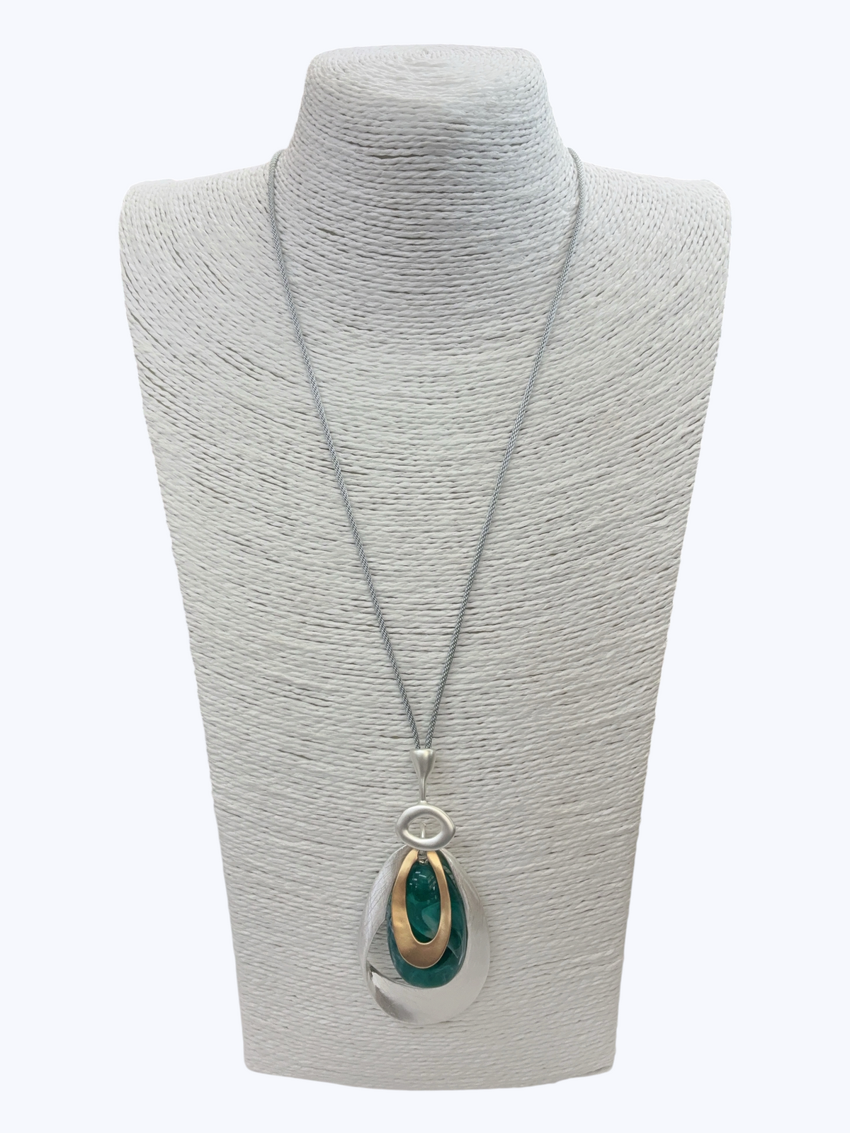 Silver Matte Oval Blue Stone Necklace - N5307
