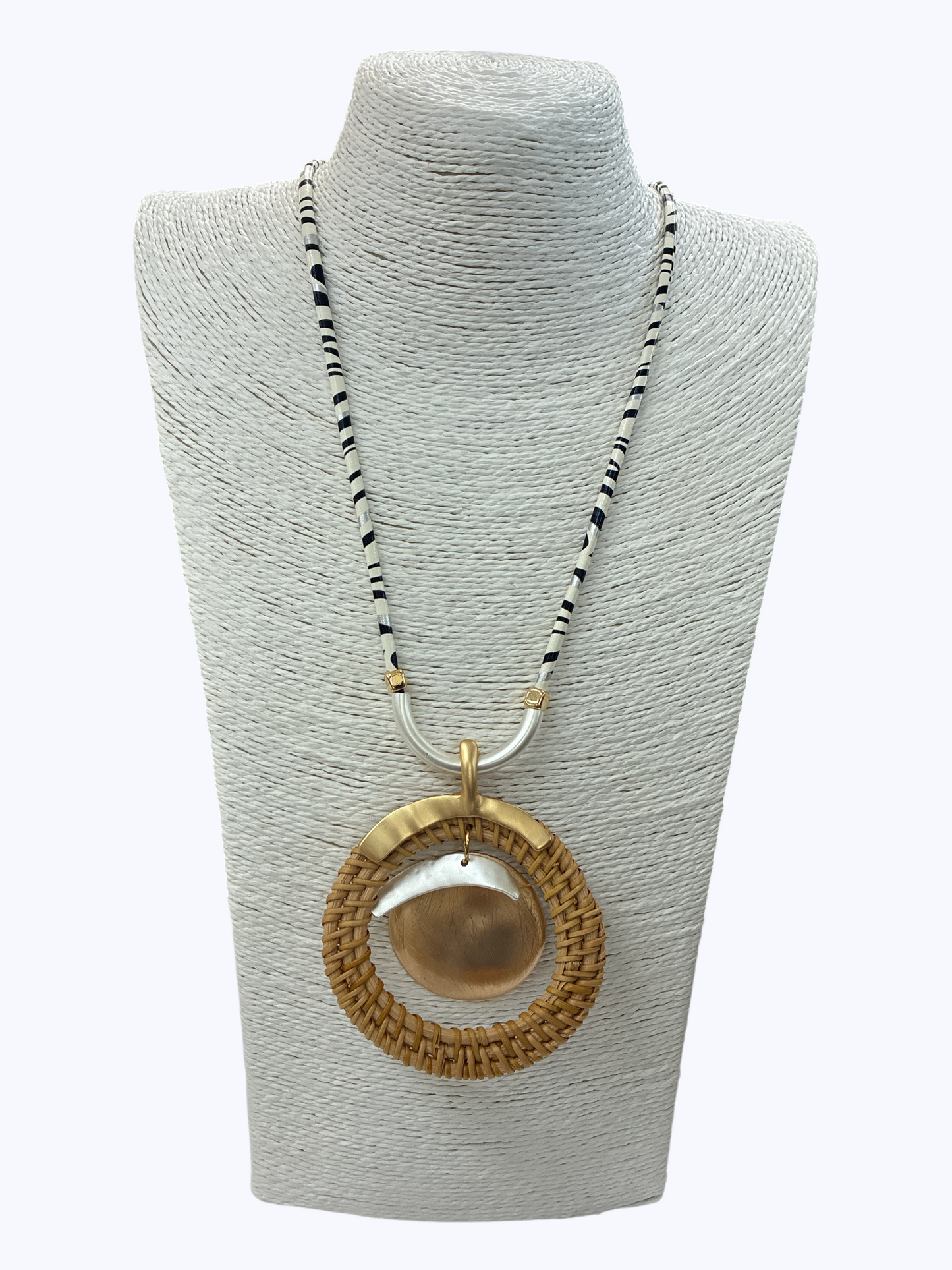 Woven Metal Pendant Zebra Cord Necklace - N5334