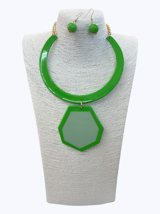 Acrylic Hexagon Pendant Choker Necklace - N5339