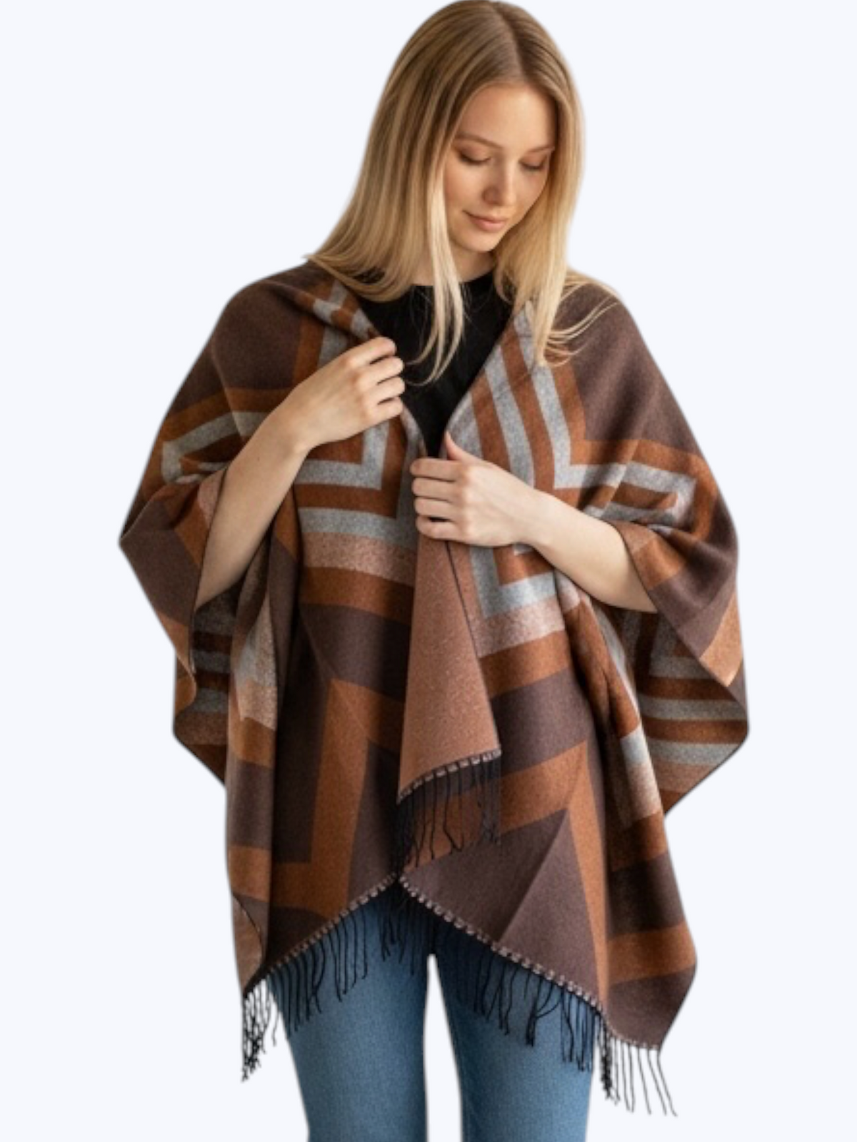 Geometric Knit Poncho | PC114