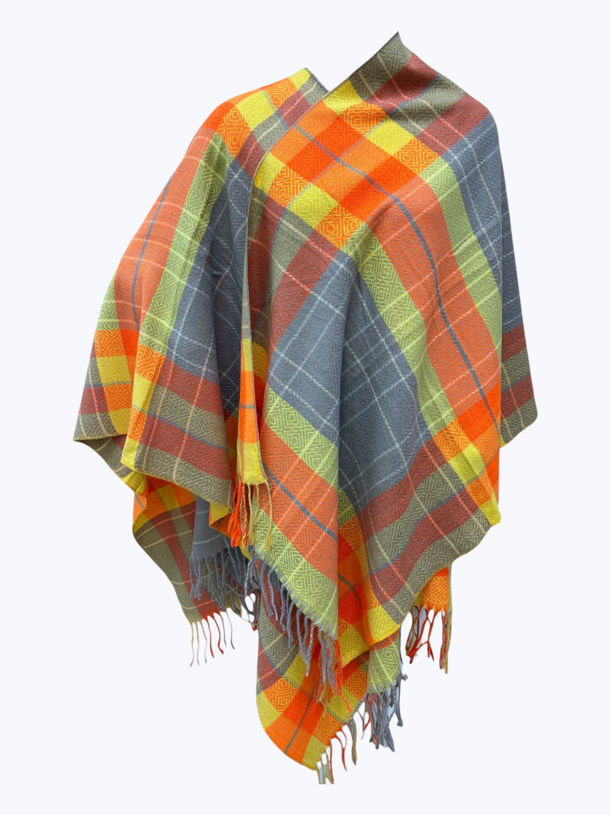 Plaid Fringe Poncho | PC104