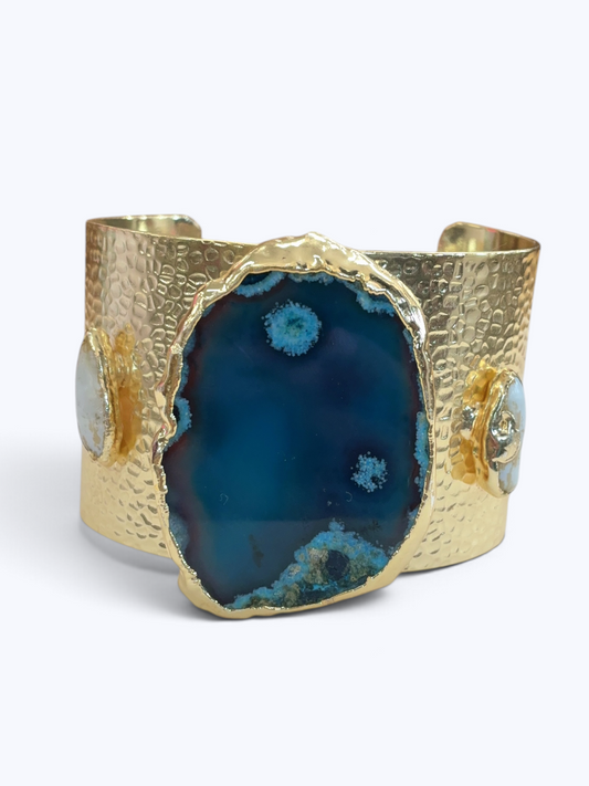 Blue Natural Stone & Freshwater Pearl Bracelet | B0589