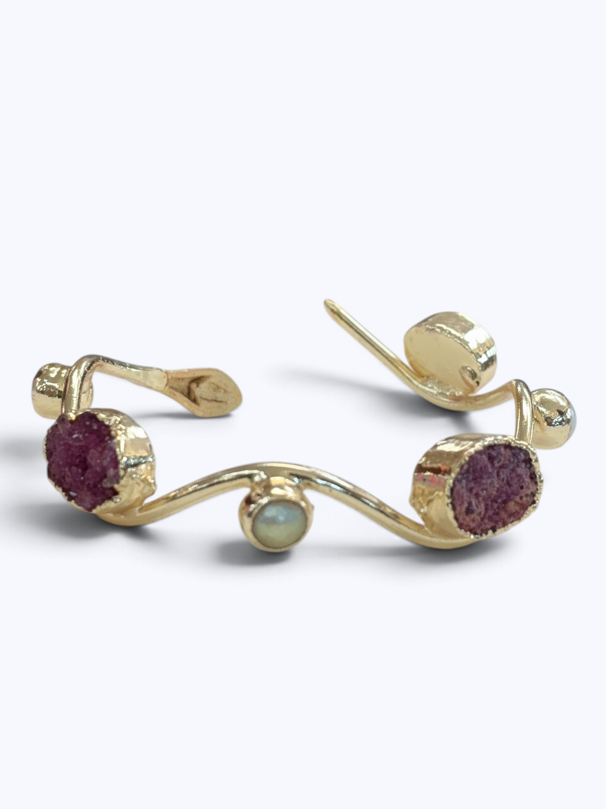 Purple  Natural Druzy Stone Bracelet – 14K Gold Plated