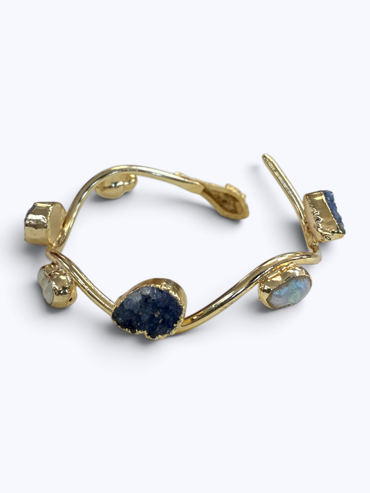 Navy  Natural Druzy Stone Bracelet – 14K Gold Plated
