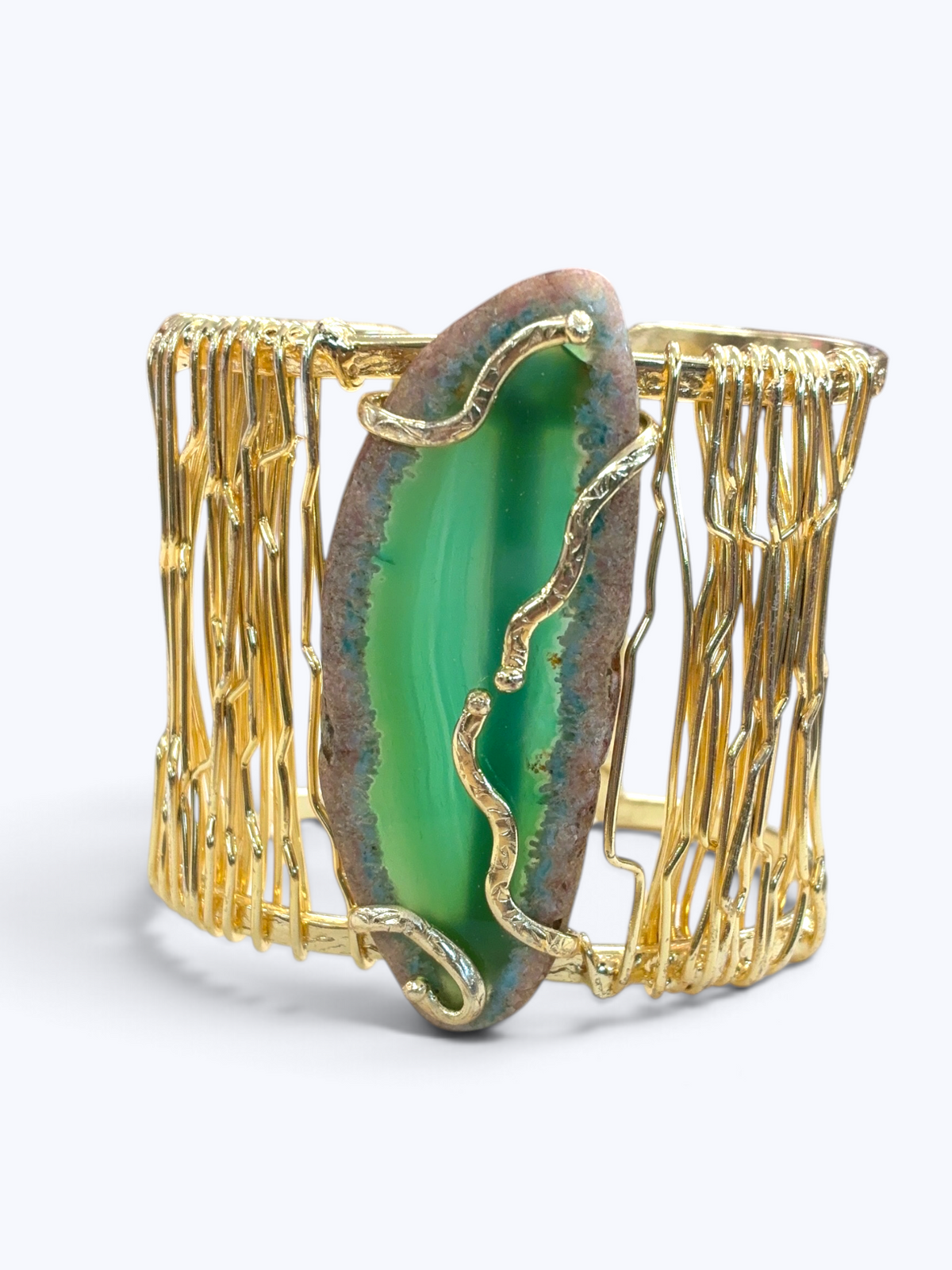 Emerald  Natural Druzy Stone Bracelet – 14K Gold Plated