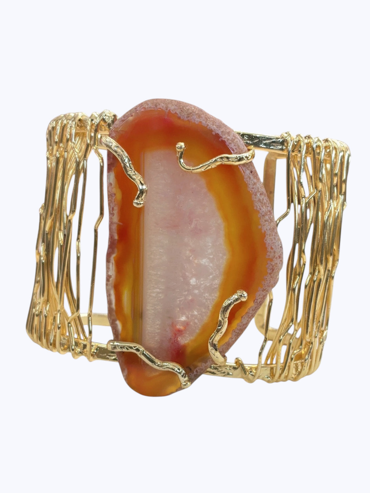 Orange Natural Druzy Stone Bracelet – 14K Gold Plated