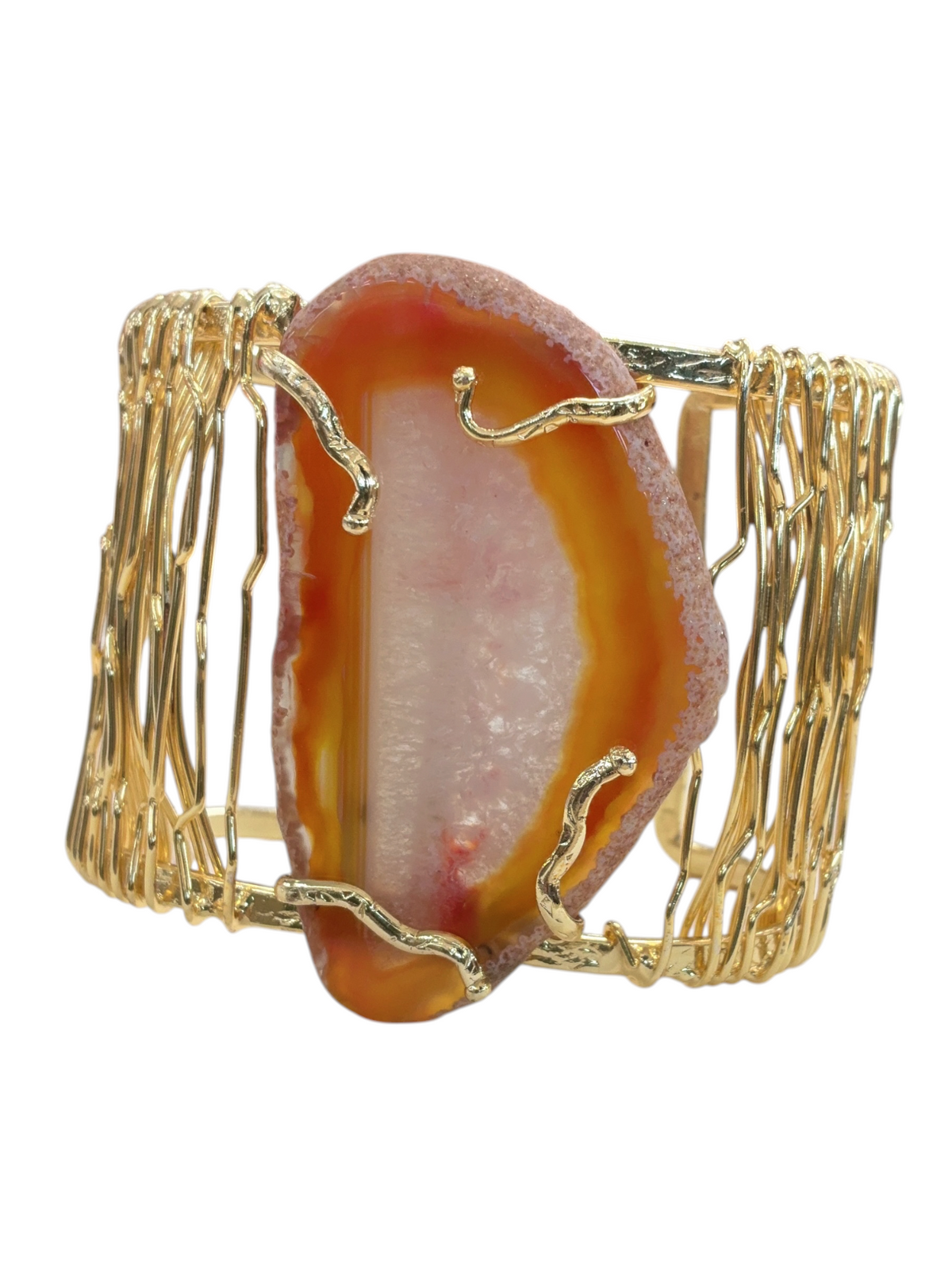 Orange Natural Druzy Stone Bracelet – 14K Gold Plated
