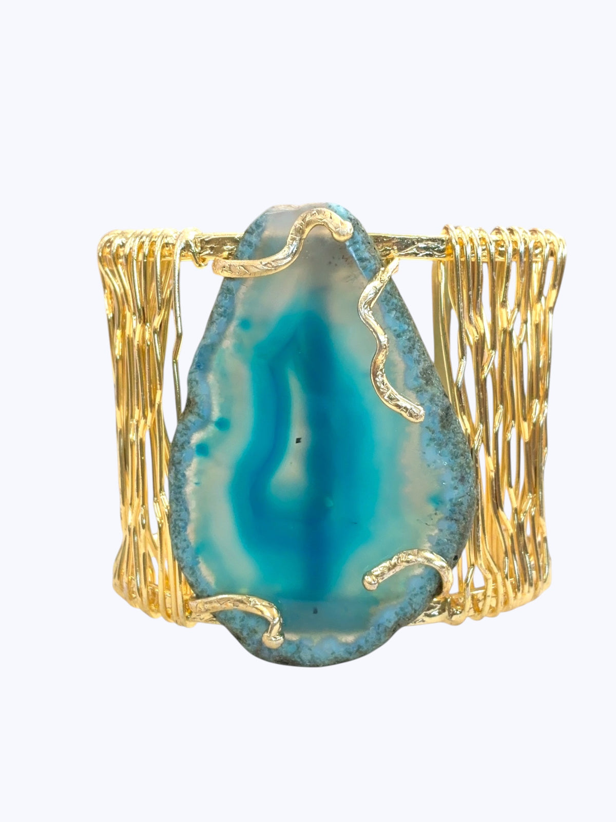 Blue Natural Druzy Stone Bracelet – 14K Gold Plated