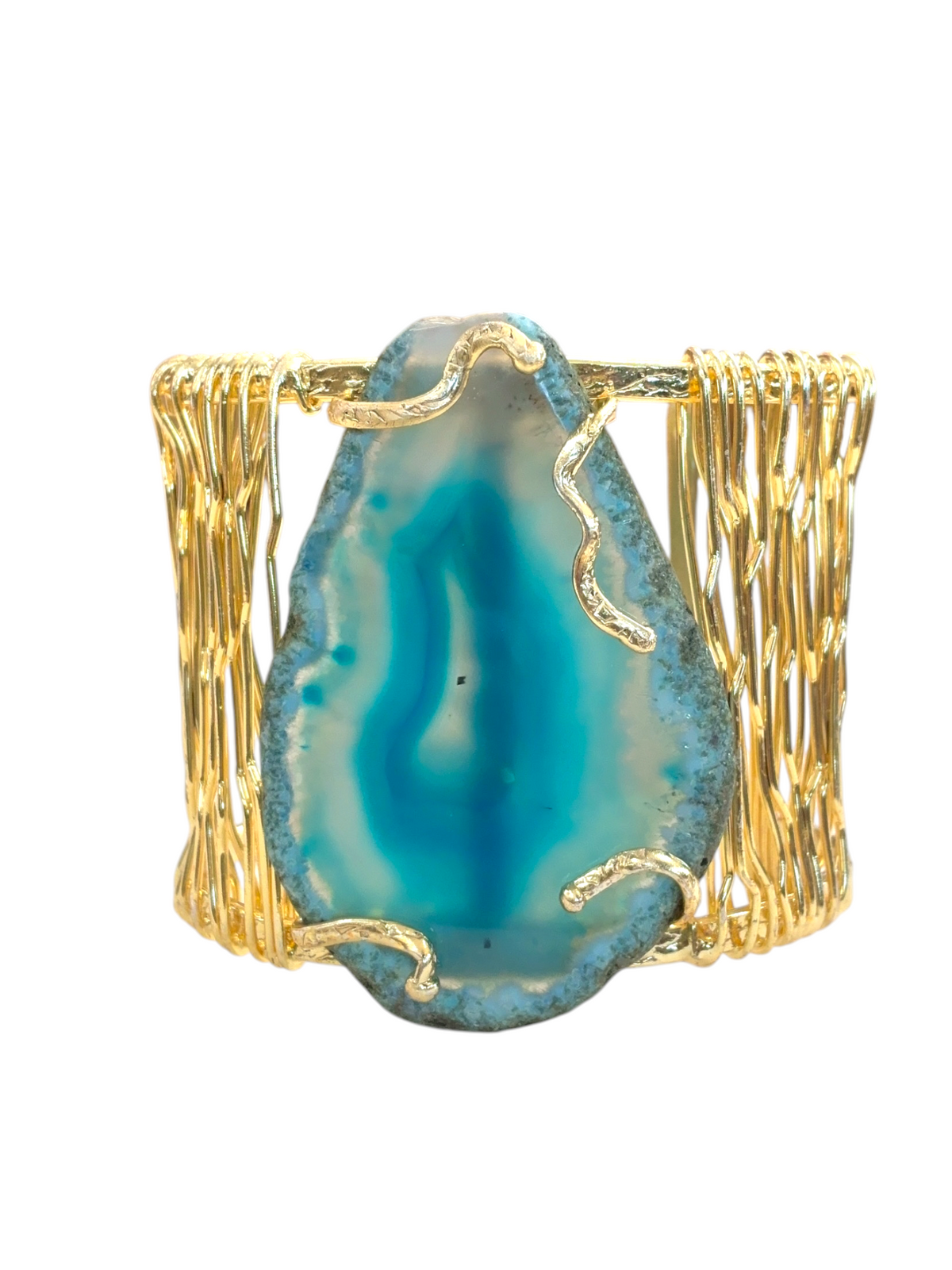 Blue Natural Druzy Stone Bracelet – 14K Gold Plated