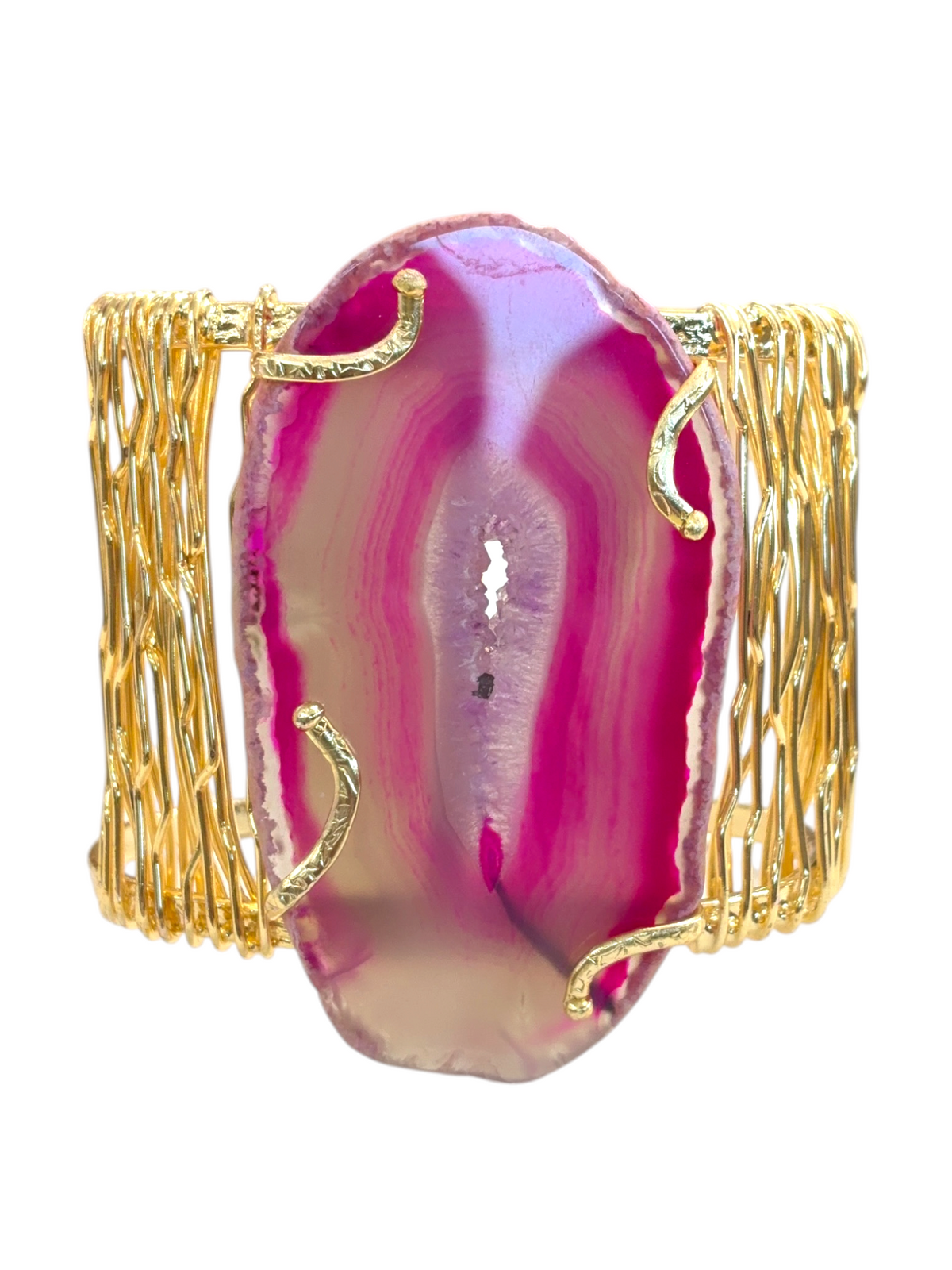 Fuchsia Natural Druzy Stone Bracelet – 14K Gold Plated
