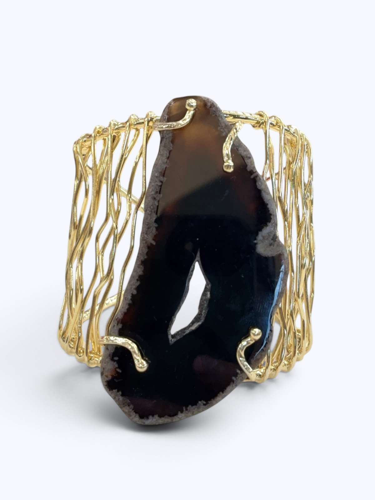 Black  Natural Druzy Stone Bracelet – 14K Gold Plated