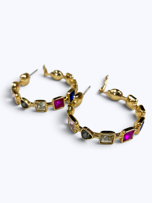 Geometric Crystal Link Hoop Earrings | E2325