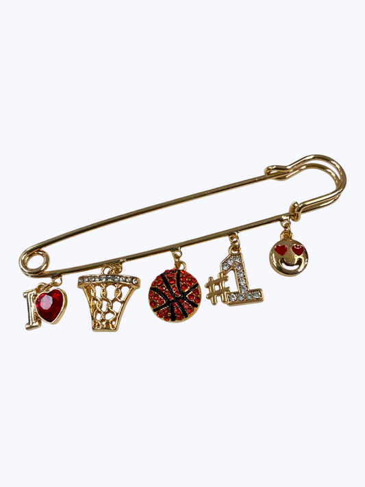 BR0187 YM2180 Basketball Charms Safety Pin Brooch