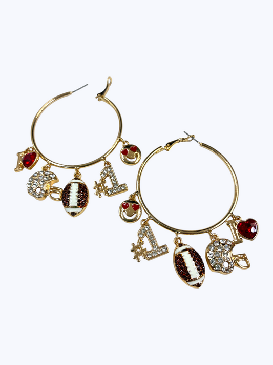 E1220 YE3580 Football Charms Dangle Hoop Earrings