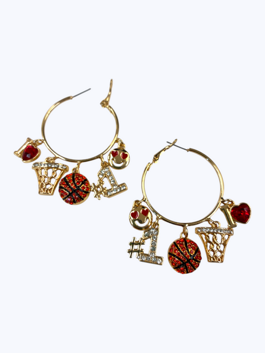 E1219 YE3579 Basketball Charms Dangle Hoop Earrings