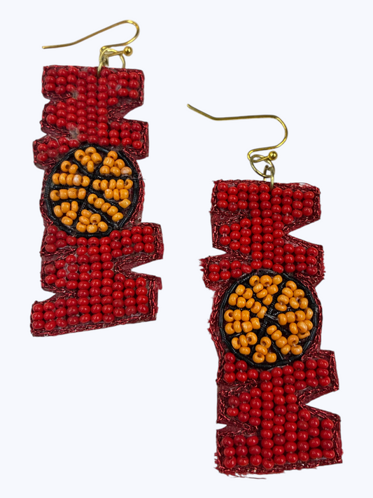 E0849 AE5702 Beads Deco MOM Shape Drop Dangle Earrings