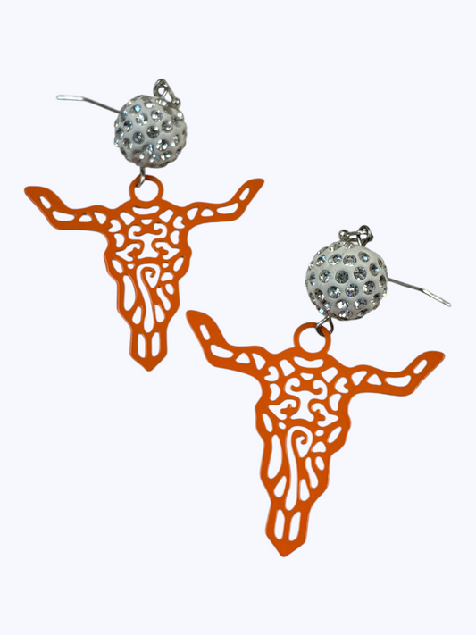 E0834 AE4015 Thin Metal Animal Texas Long Horn Design Drop Dangle Hook Earrings
