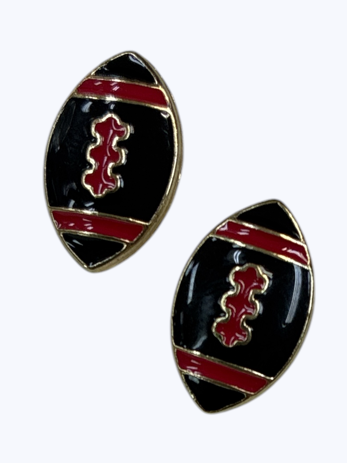 Red & Black Football Stud Earrings