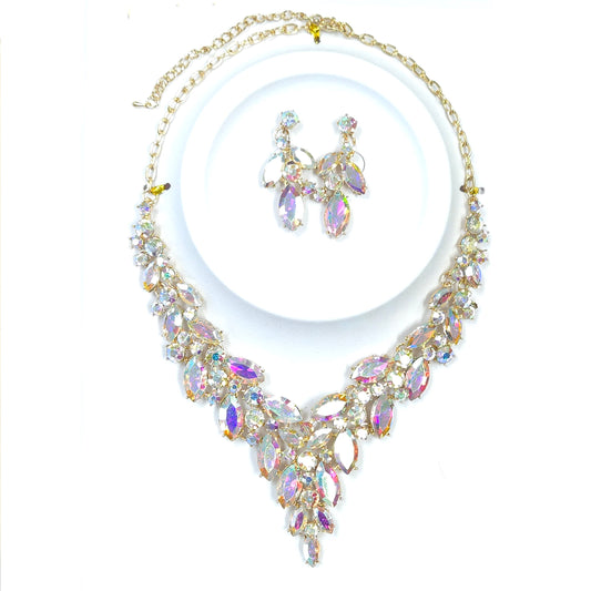 Jewelry set with a necklace and earrings on a white background